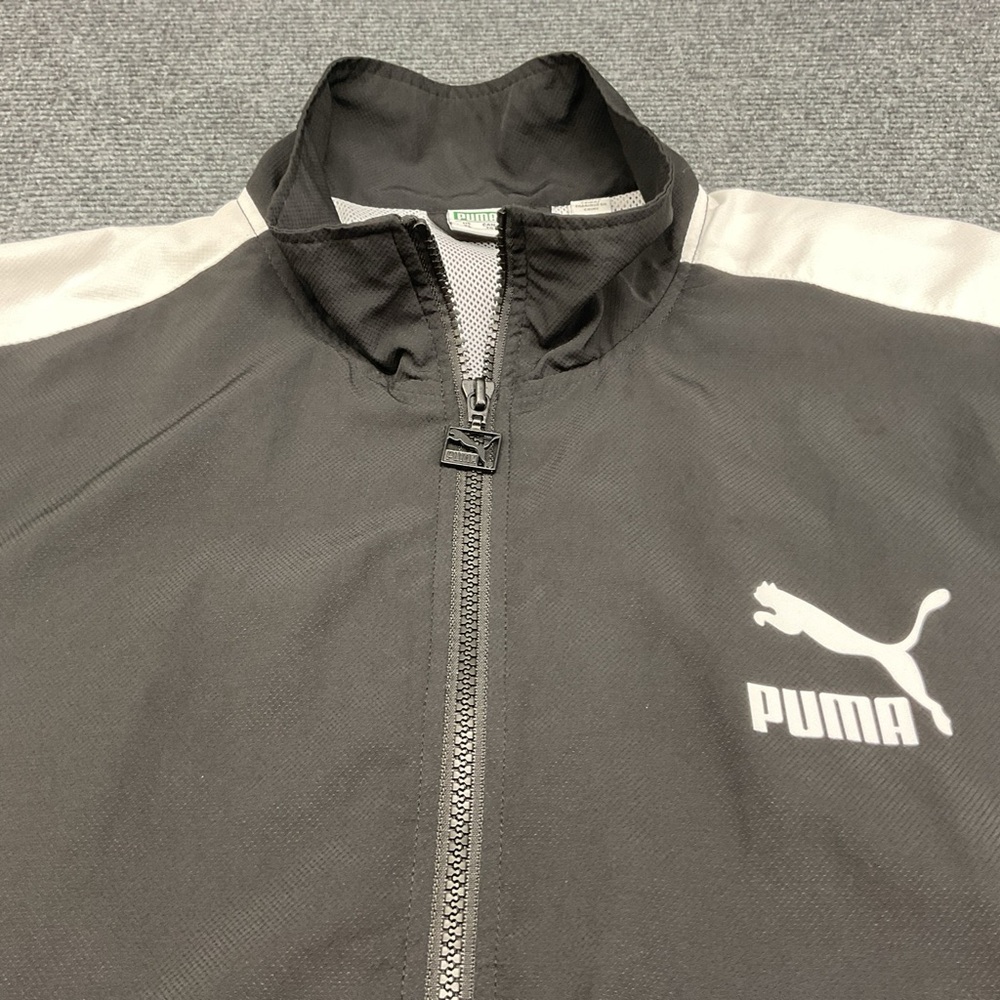 Men's Puma T7 Mock Neck Full Zip Black White Windbreaker Track Jacket Size XL